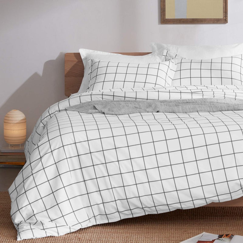 SLEEP ZONE Grid Printed Duvet Cover Queen Size with Zipper Closure & 8 Corner Ties, Soft Breathable All Seasons Comforter Cover Set 3 Pieces (Queen) - Image 1